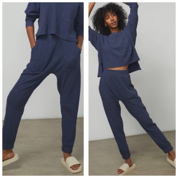 Lunya Restore Thermal Draped Jogger Medium Blue Waffle Knit Lounge Pants Comfort - Picture 1 of 14